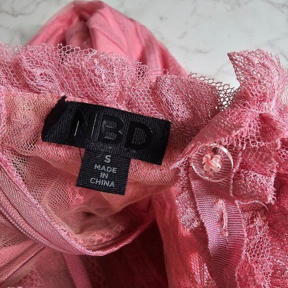 NBD Ahlani Blush Pink Sheer Layered Mesh Ruffle Mini‎ Dress Sleeveless Women S - Picture 9 of 14